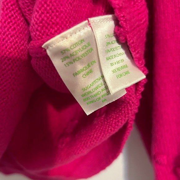 Lilly Pulitzer Pink Heart Pom Pom Sweater Puff Sleeve Knit Size M - Picture 5 of 9